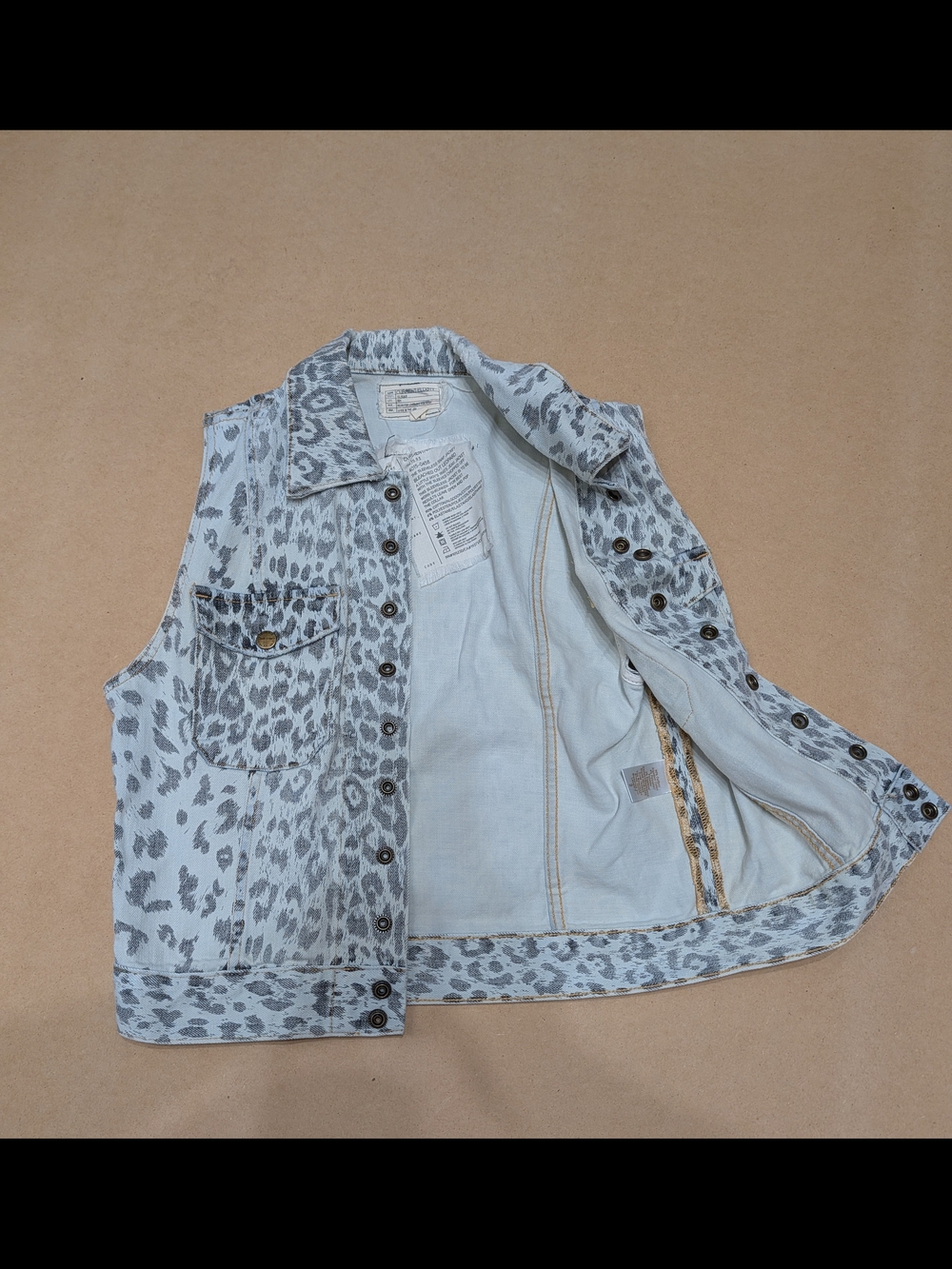 Current Elliott Light Gray Leopard Print Denim Vest